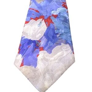 Ketch Classics Mens‎ Floral Necktie Blue Red Impressionist Painterly Wide Tie